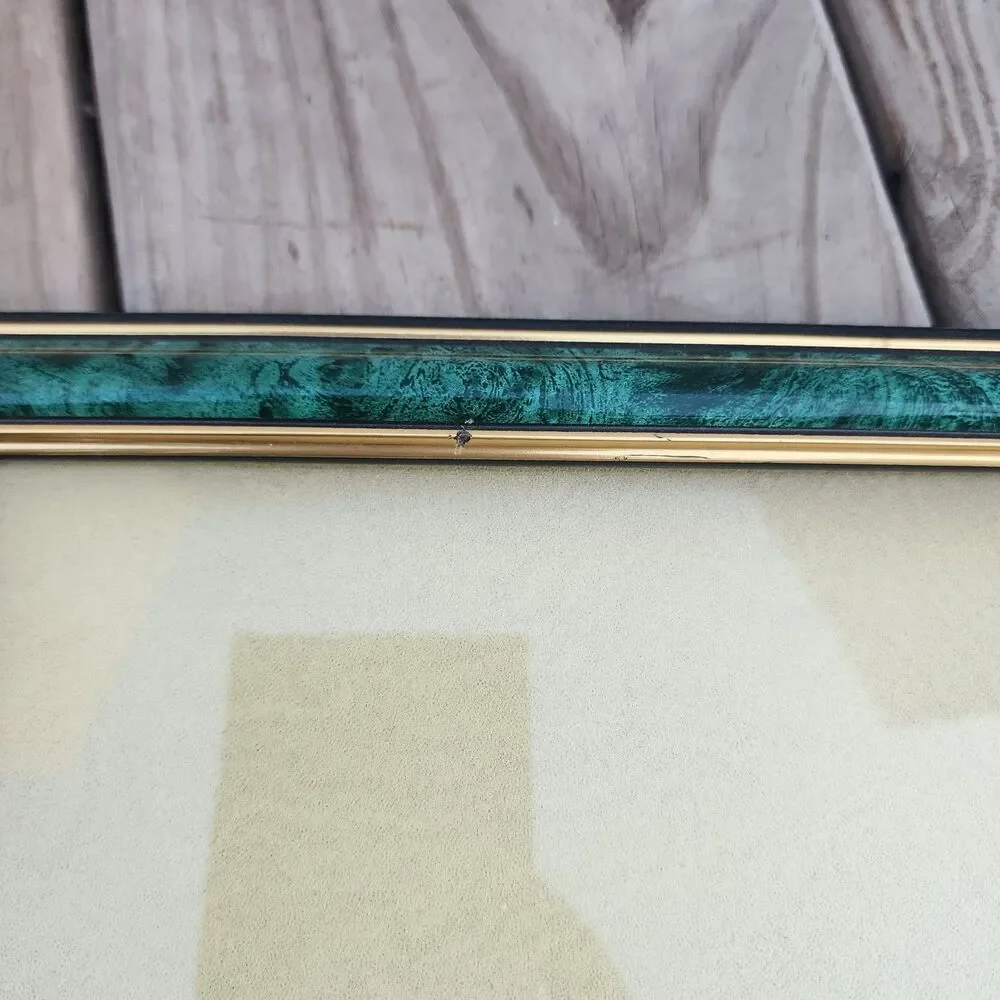 Vintage Green,Gold & Black 11x9 Glass Picture Frame Collectible Made in Thailand